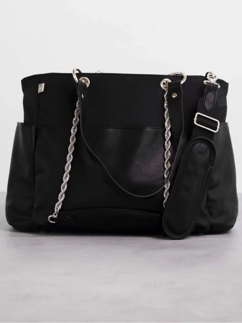 BEIS Diaper Tote in Black with Chain Strap Add-On- NWOT